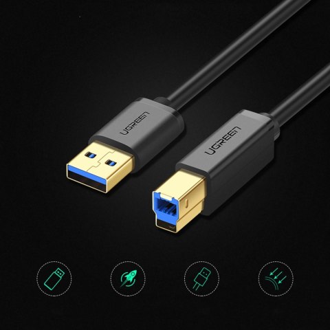 Kabel Ugreen US210 30753 do drukarki USB-A 3.0 / USB-B 5Gbps 1m - czarny