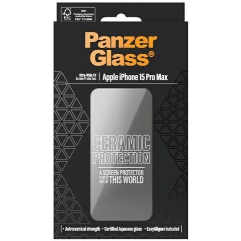 Szkło ceramiczne PanzerGlass Ceramic Protection na iPhone 15 Pro Max z pozycjonerem