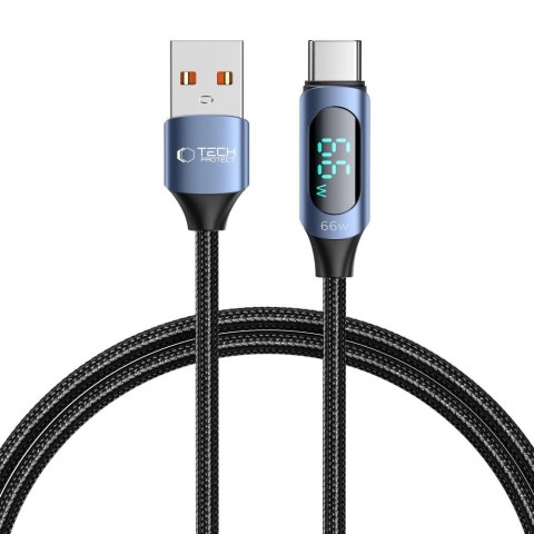 Kabel Tech-Protect UltraBoost z wyświetlaczem LED USB-C / USB-A 66W 6A 1m - niebieski
