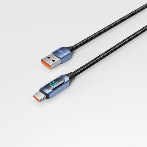 Kabel Tech-Protect UltraBoost z wyświetlaczem LED USB-C / USB-A 66W 6A 1m - niebieski