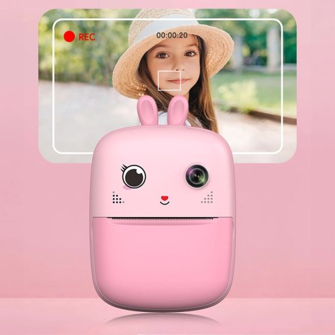 Mini drukarka termiczna dla dzieci z aparatem fotograficznym i kamerą - różowa