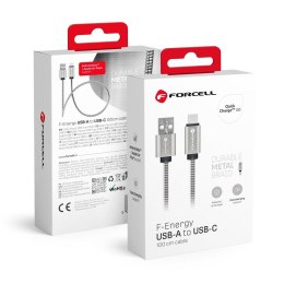 Kabel USB A do USB C Forcell F-Energy QC3.0 2,4A 12W Metal 1 m C234 srebrny