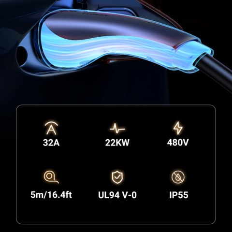 Kabel do ładowania samochodu elektrycznego Ugreen EV708 32A 22kW 5m IP55 - czarny