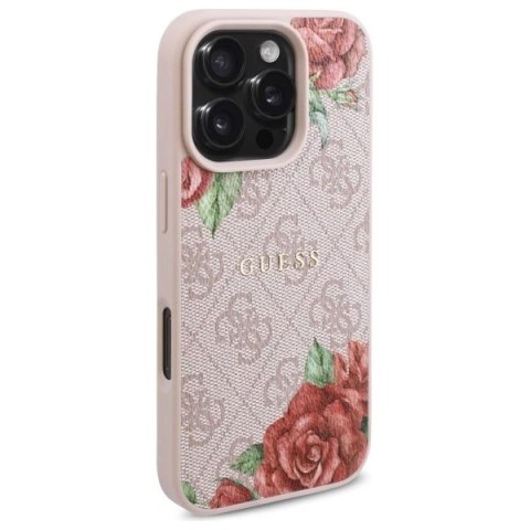 Etui Guess 4G Flowers Print MagSafe na iPhone 16 Pro 6.3" - różowe