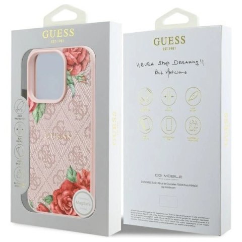 Etui Guess 4G Flowers Print MagSafe na iPhone 16 Pro 6.3" - różowe