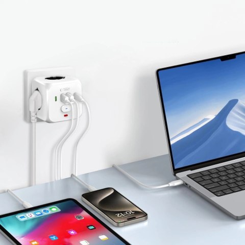 Listwa zasilająca Tech-Protect PCL3x4, 2x USB-A, 2x USB-C, 3x AC Typ Schuko - biała