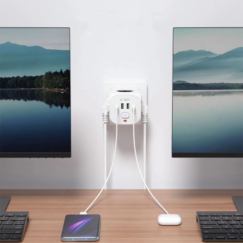 Listwa zasilająca Tech-Protect PCL3x4, 2x USB-A, 2x USB-C, 3x AC Typ Schuko - biała