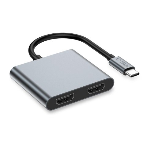 Adapter Tech-Protect HB08 4w1 USB-C + USB2.0 + 2 x HDMI 4K 60HZ - szary Adapter Tech-Protect HB08 4w1 USB-C + USB2.0 + 2 x HDMI 4K 60HZ - szary