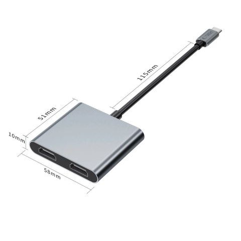 Adapter Tech-Protect HB08 4w1 USB-C + USB2.0 + 2 x HDMI 4K 60HZ - szary Adapter Tech-Protect HB08 4w1 USB-C + USB2.0 + 2 x HDMI 4K 60HZ - szary