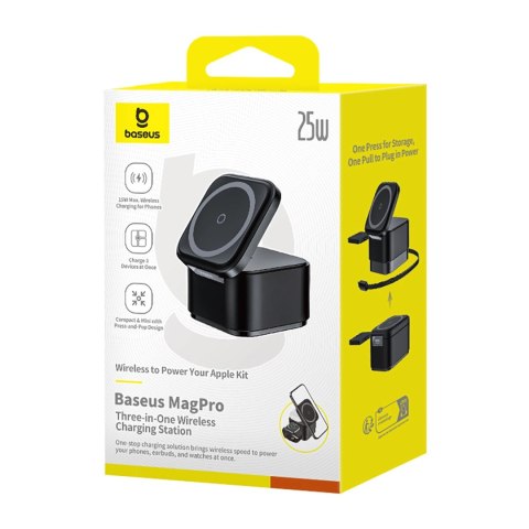 Ładowarka indukcyjna Baseus MagPro 3w1 25W kompatybilna z MagSafe do telefonu i smartwatcha - czarna