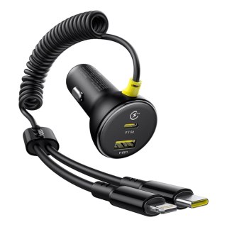 Ładowarka samochodowa Baseus Circular 60W USB-A + USB-C z wbudowanym kablem Lightning + USB-C 1,4 m - czarna
