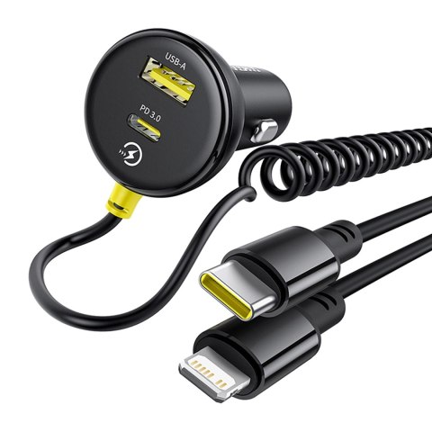 Ładowarka samochodowa Baseus Circular 60W USB-A + USB-C z wbudowanym kablem Lightning + USB-C 1,4 m - czarna