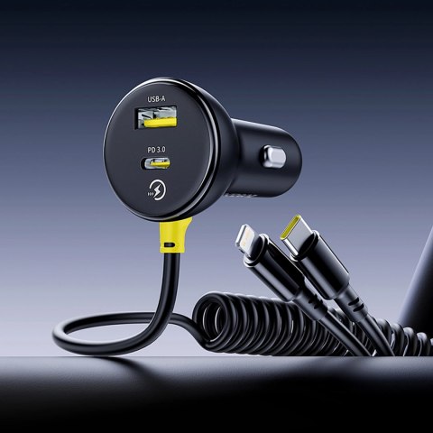 Ładowarka samochodowa Baseus Circular 60W USB-A + USB-C z wbudowanym kablem Lightning + USB-C 1,4 m - czarna