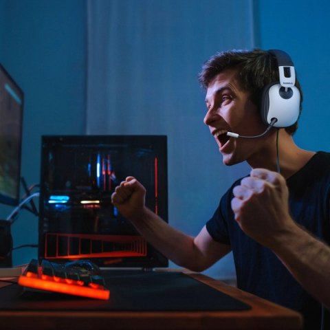 Słuchawki nauszne Baseus GoPlay 1 Max Gaming przewodowe gamingowe - biało-czarne