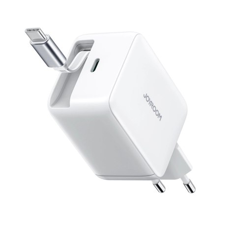 Ładowarka sieciowa Joyroom JR-TCL06 67W GaN z wbudowanym zwijanym kablem USB-C - biała