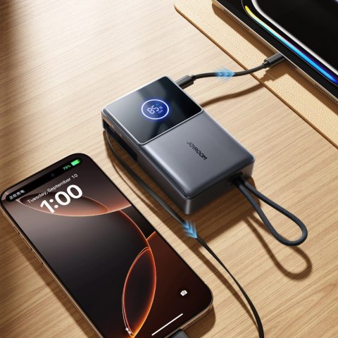 Powerbank Joyroom JR-PR1 10000mAh 22,5W z wbudowanym zwijanym kablem USB-C - czarny