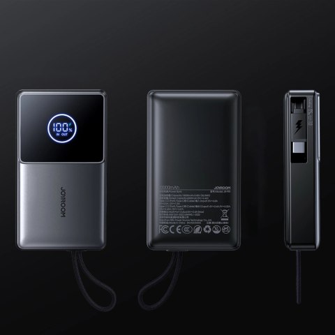 Powerbank Joyroom JR-PR1 10000mAh 22,5W z wbudowanym zwijanym kablem USB-C - czarny