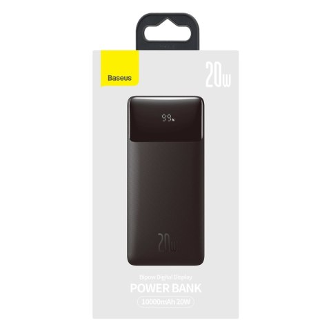 Baseus Bipow powerbank z szybkim ładowaniem 10000mAh 20W czarny (Overseas Edition) + kabel USB-A - Micro USB 0.25m czarny (PPBD0