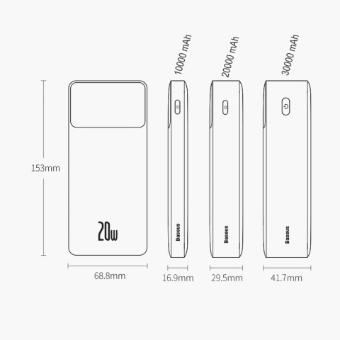 Baseus Bipow powerbank z szybkim ładowaniem 10000mAh 20W czarny (Overseas Edition) + kabel USB-A - Micro USB 0.25m czarny (PPBD0
