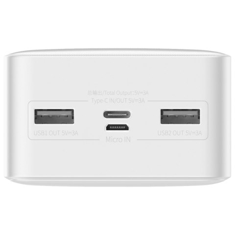 Baseus Bipow powerbank z wyświetlaczem 30000mAh 15W biały (Overseas Edition) + kabel USB-A - Micro USB 0.25m biały (PPBD050202)