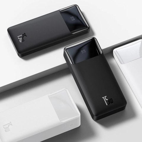 Baseus Bipow powerbank z wyświetlaczem 30000mAh 15W biały (Overseas Edition) + kabel USB-A - Micro USB 0.25m biały (PPBD050202)