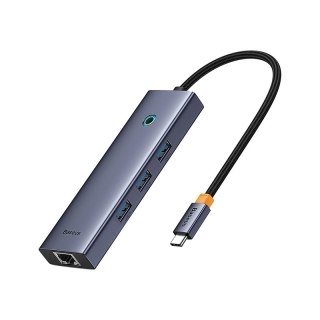 Hub USB-C 4w1 Baseus UltraJoy 3 x USB-A 3.0 + RJ45 - szary