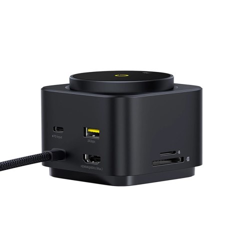 Hub USB-C 7w1 Baseus MagPro Series II z ładowarką kompatybilną z MagSafe 15W + HDMI + USB-A + USB-C + SD/TF - czarny