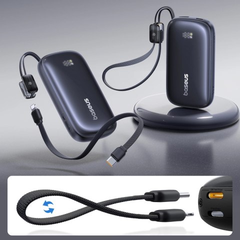 Powerbank Baseus EnerFill FC21 QPow3 Ultra 10000mAh 22.5W z wyświetlaczem cyfrowym i odłączanym kablem - czarny