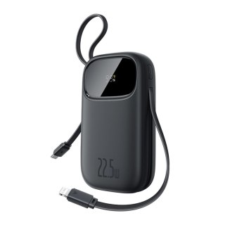 Powerbank Baseus EnerFill FC31 10000mAh 22.5W z wyświetlaczem cyfrowym i 2 wbudowanymi kablami (USB-C + Lightning) - czarny