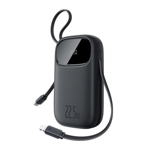 Powerbank Baseus EnerFill FC31 10000mAh 22.5W z wyświetlaczem cyfrowym i 2 wbudowanymi kablami (USB-C + Lightning) - czarny