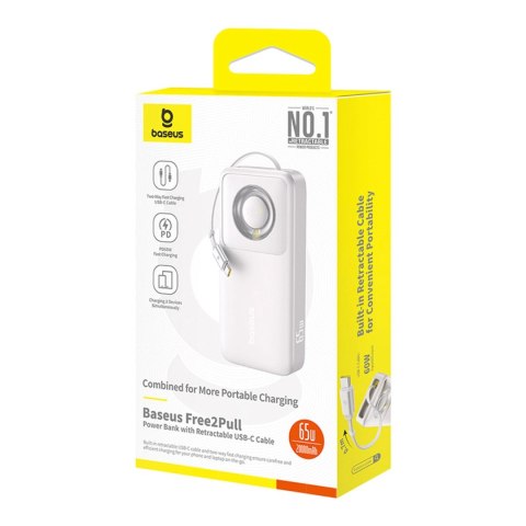 Powerbank Baseus Free2Pull 20000mAh 65W ze zwijanym kablem USB-C - szary