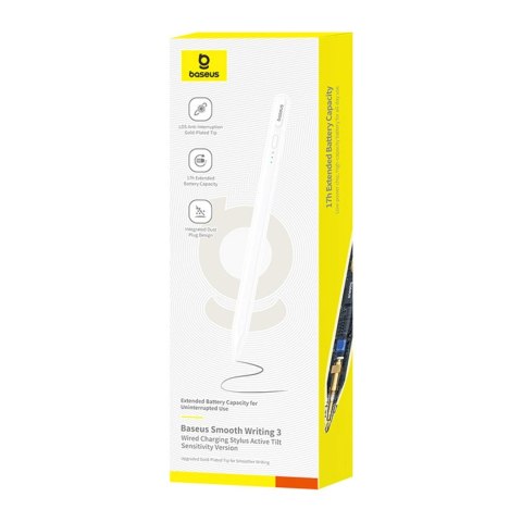 Rysik aktywny Baseus Smooth Writing 3 ładowany przewodowo stylus (wersja z wykrywaniem kąta pisania) - biały