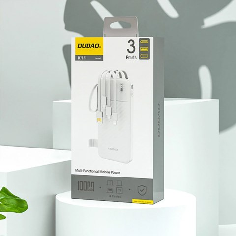 Powerbank Dudao K11 10000mAh z wbudowanymi kablami - biały