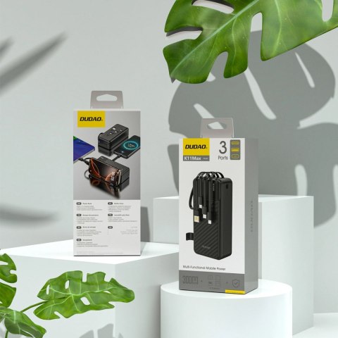 Powerbank Dudao K11 Max 30000mAh z wbudowanymi kablami - czarny