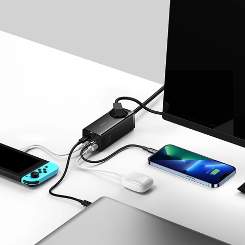 Stacja ładująca Baseus GaN3 Pro 65W EU + 2 x USB-C + 2 x USB-A z kablem Baseus Xiaobai USB-C 100W 1m - czarna