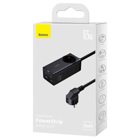 Stacja ładująca Baseus GaN3 Pro 65W EU + 2 x USB-C + 2 x USB-A z kablem Baseus Xiaobai USB-C 100W 1m - czarna