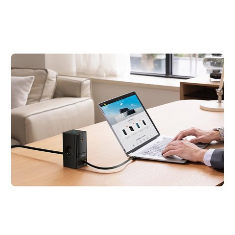 Stacja łądująca Baseus PowerCombo 65W 1.5m 2 x EU + USB-A + USB-C + zwijany kabel USB-C - czarna