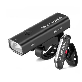 Zestaw lampek rowerowych Wozinsky WSBLB2 przednia (400 lm) i tylna USB-C - czarny
