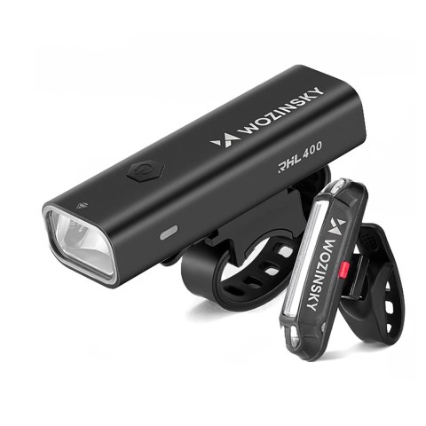 Zestaw lampek rowerowych Wozinsky WSBLB2 przednia (400 lm) i tylna USB-C - czarny