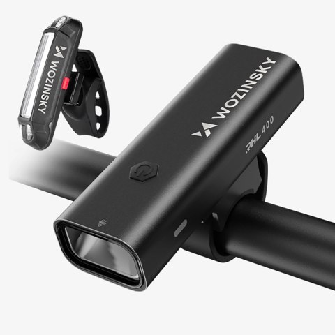 Zestaw lampek rowerowych Wozinsky WSBLB2 przednia (400 lm) i tylna USB-C - czarny
