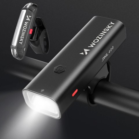 Zestaw lampek rowerowych Wozinsky WSBLB2 przednia (400 lm) i tylna USB-C - czarny
