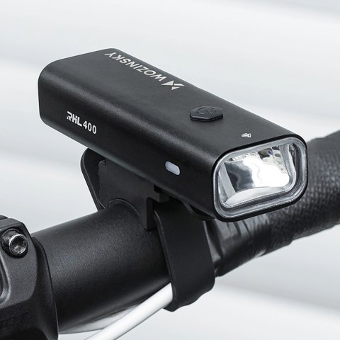 Zestaw lampek rowerowych Wozinsky WSBLB2 przednia (400 lm) i tylna USB-C - czarny