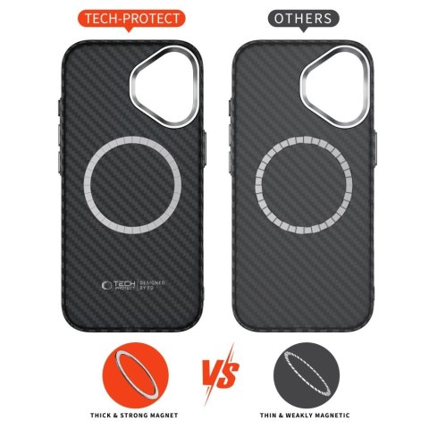 Etui Tech-Protect Ion Carbon MagSafe na iPhone 17 - czarno-srebrne