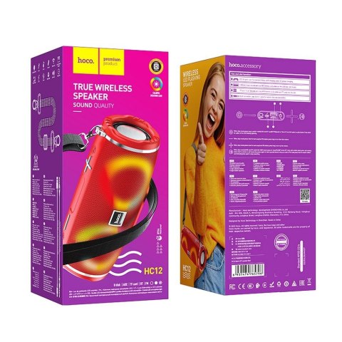 Głośnik bluetooth LED 2 x 5W 2h Hoco HC12 czerwony Głośnik bluetooth LED 2 x 5W 2h Hoco HC12 czerwony