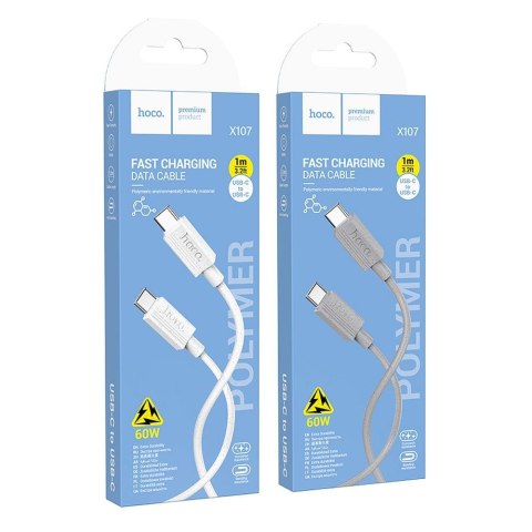 Kabel USB C do USB C Hoco 3A 60W 1 m X107 biały Kabel USB C do USB C Hoco 3A 60W 1 m X107 biały