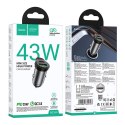 HOCO ładowarka samochodowa USB A + Typ C + kabel Typ C do Typ C PD QC3.0 43W NZ16A szara HOCO ładowarka samochodowa USB A + Typ C + kabel Typ C do Typ C PD QC3.0 43W NZ16A szara