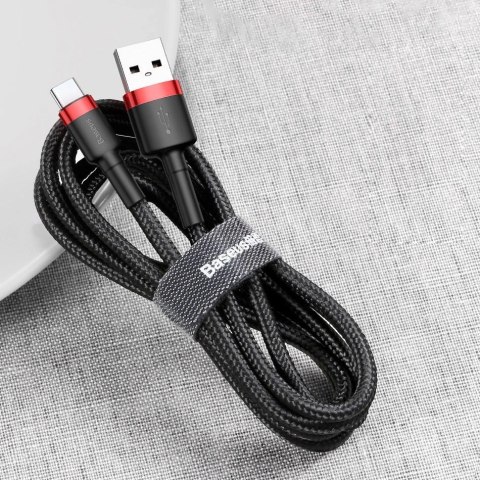 Baseus Cafule Cable wytrzymały nylonowy kabel przewód USB / USB-C QC3.0 2A 3M czarno-czerwony (CATKLF-U91) Baseus Cafule Cable wytrzymały nylonowy kabel przewód USB / USB-C QC3.0 2A 3M czarno-czerwony (CATKLF-U91)