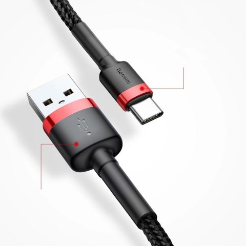 Baseus Cafule Cable wytrzymały nylonowy kabel przewód USB / USB-C QC3.0 2A 3M czarno-czerwony (CATKLF-U91) Baseus Cafule Cable wytrzymały nylonowy kabel przewód USB / USB-C QC3.0 2A 3M czarno-czerwony (CATKLF-U91)