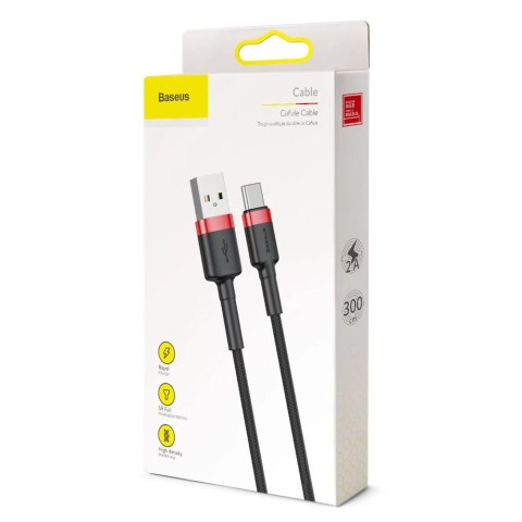 Baseus Cafule Cable wytrzymały nylonowy kabel przewód USB / USB-C QC3.0 2A 3M czarno-czerwony (CATKLF-U91) Baseus Cafule Cable wytrzymały nylonowy kabel przewód USB / USB-C QC3.0 2A 3M czarno-czerwony (CATKLF-U91)