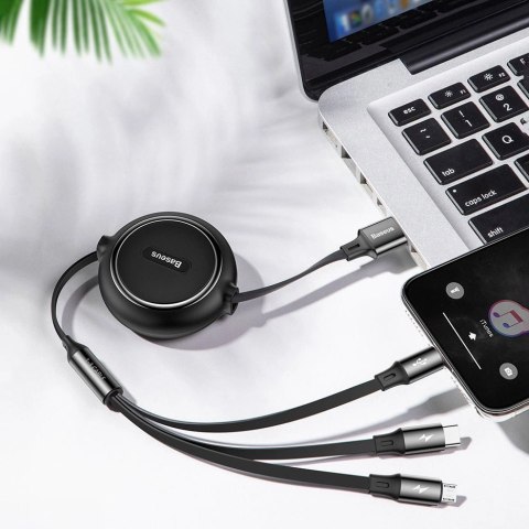 Baseus Golden Loop rozwijany kabel 3w1 USB - micro USB / Lightning / USB-C 3.5A 35cm - 120cm czarny (CAMLT-JH01) Baseus Golden Loop rozwijany kabel 3w1 USB - micro USB / Lightning / USB-C 3.5A 35cm - 120cm czarny (CAMLT-JH01)